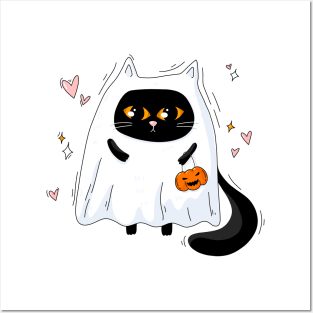 Cute halloween cat Posters and Art